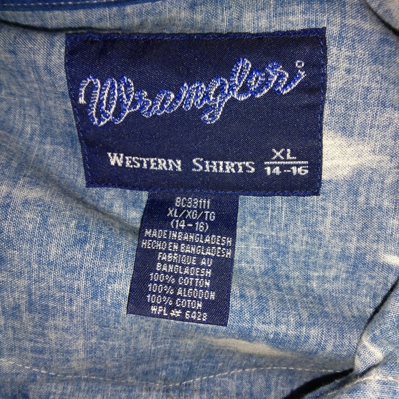 Wrangler Blue and Gray Kids Button Down Shirt - Picture 5 of 6